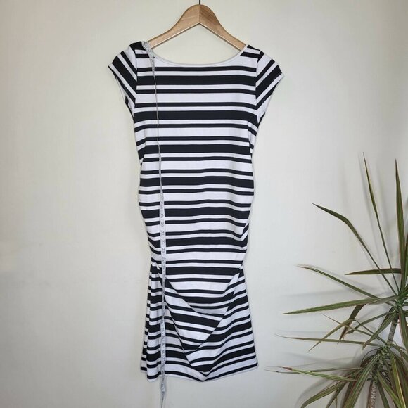 Soon Maternity Leo Cap Sleeve Maternity Dress - Stripes - White Multi/Ponti Stri - Picture 8 of 15